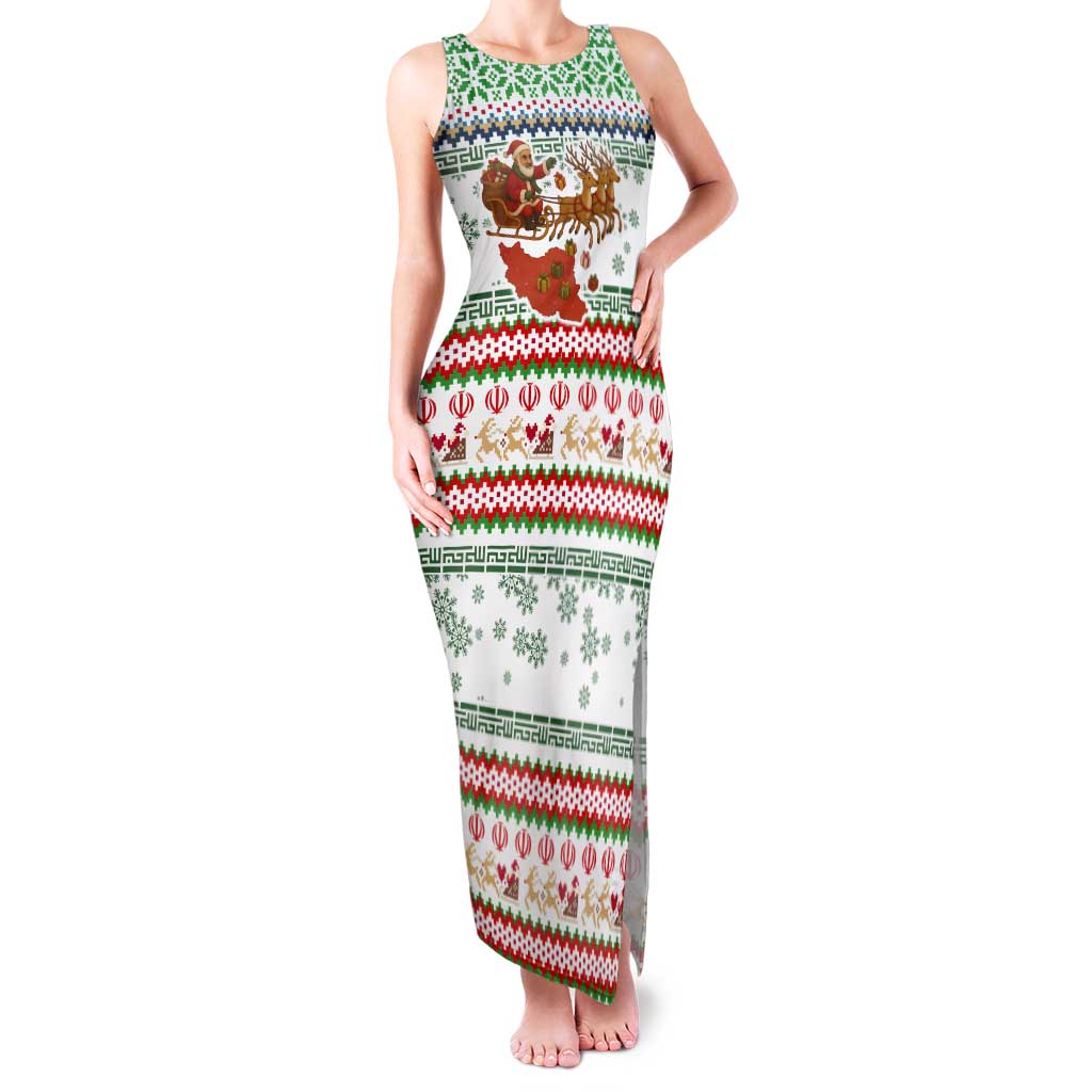 Iran Christmas Tank Maxi Dress with Santa Sleigh Reindeer Map and Green Red Snowflake Pattern - Wonder Print Shop