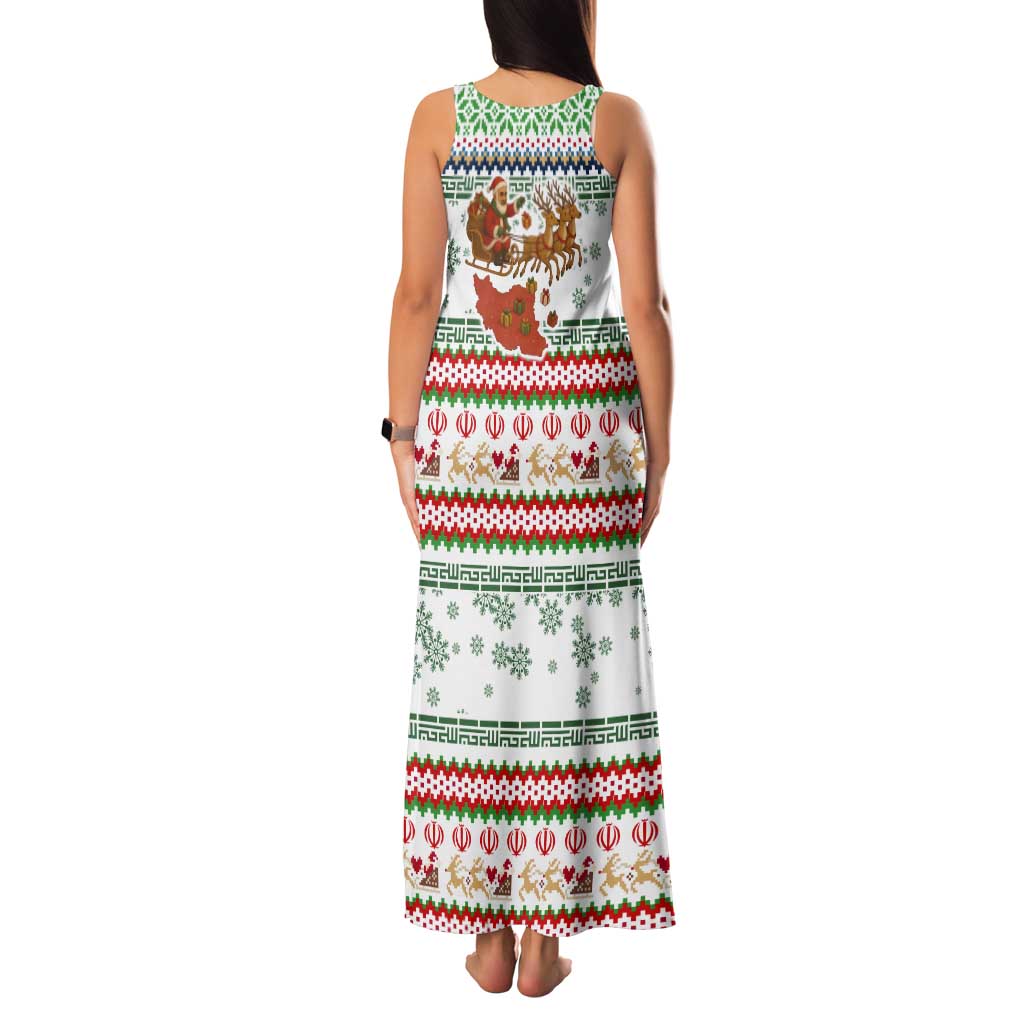 Iran Christmas Tank Maxi Dress with Santa Sleigh Reindeer Map and Green Red Snowflake Pattern - Wonder Print Shop