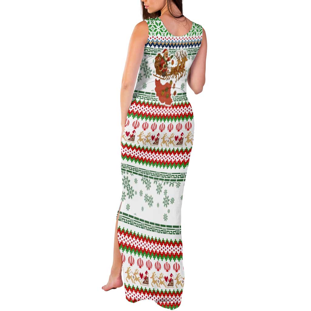 Iran Christmas Tank Maxi Dress with Santa Sleigh Reindeer Map and Green Red Snowflake Pattern - Wonder Print Shop