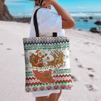 Iran Christmas Tote Bag with Santa Sleigh Reindeer Map and Green Red Snowflake Pattern - Wonder Print Shop