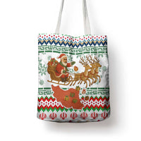 Iran Christmas Tote Bag with Santa Sleigh Reindeer Map and Green Red Snowflake Pattern - Wonder Print Shop