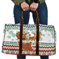 Iran Christmas Travel Bag with Santa Sleigh Reindeer Map and Green Red Snowflake Pattern - Wonder Print Shop