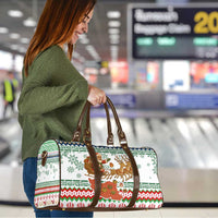 Iran Christmas Travel Bag with Santa Sleigh Reindeer Map and Green Red Snowflake Pattern - Wonder Print Shop