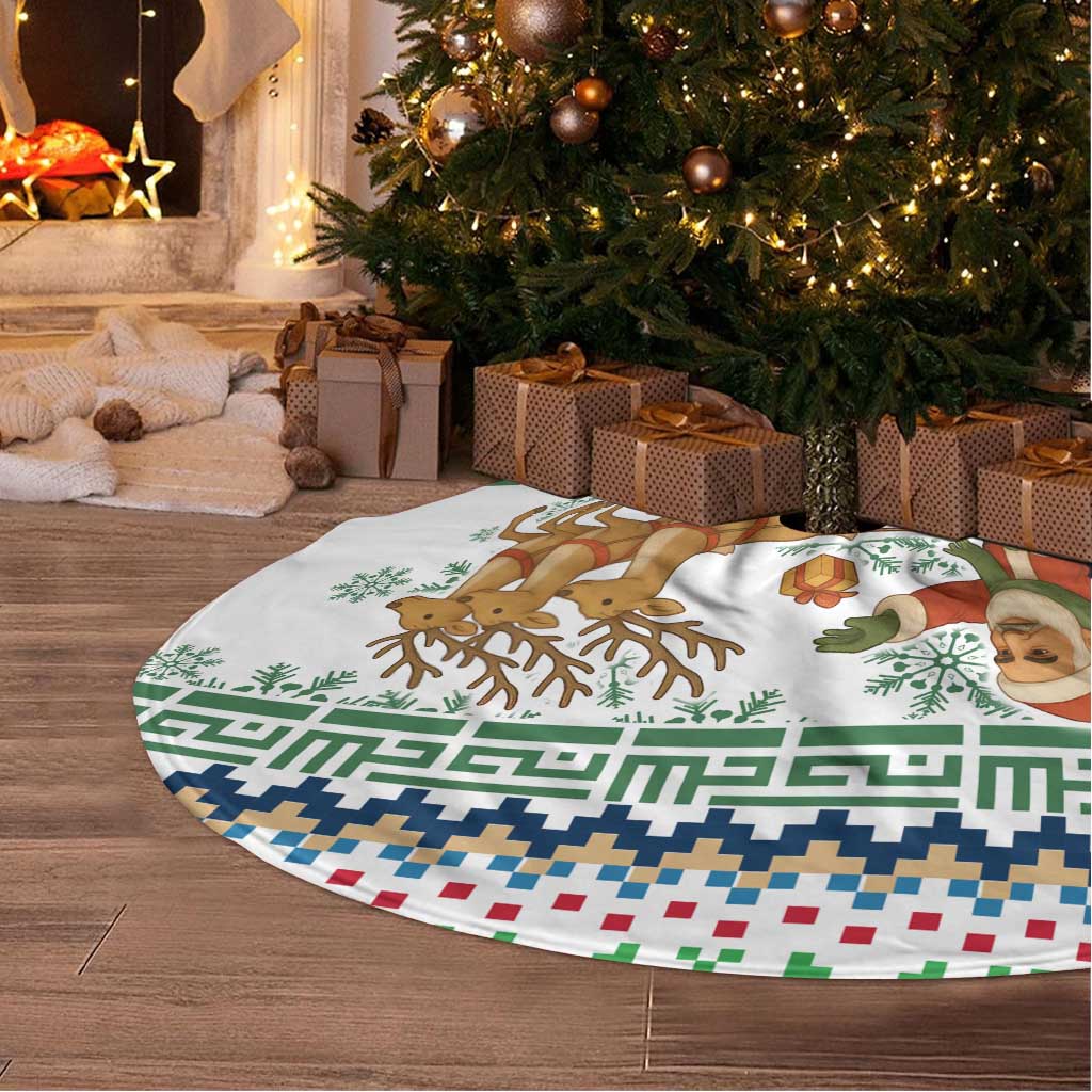 Iran Christmas Tree Skirt with Santa Sleigh Reindeer Map and Green Red Snowflake Pattern - Wonder Print Shop