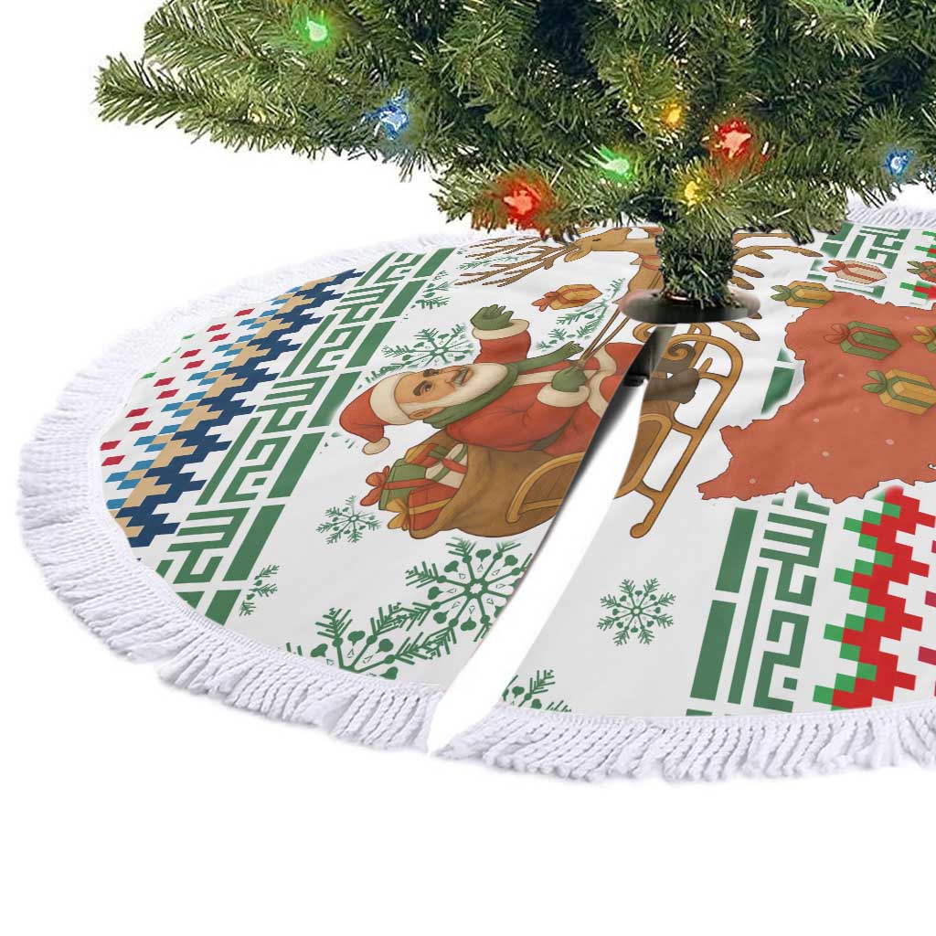 Iran Christmas Tree Skirt with Santa Sleigh Reindeer Map and Green Red Snowflake Pattern - Wonder Print Shop
