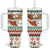 Iran Christmas Tumbler With Handle with Santa Sleigh Reindeer Map and Green Red Snowflake Pattern - Wonder Print Shop