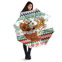 Iran Christmas Umbrella with Santa Sleigh Reindeer Map and Green Red Snowflake Pattern - Wonder Print Shop