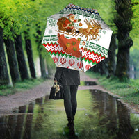 Iran Christmas Umbrella with Santa Sleigh Reindeer Map and Green Red Snowflake Pattern - Wonder Print Shop