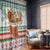 Iran Christmas Window Curtain with Santa Sleigh Reindeer Map and Green Red Snowflake Pattern - Wonder Print Shop
