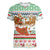 Iran Christmas Women V-Neck T-Shirt with Santa Sleigh Reindeer Map and Green Red Snowflake Pattern - Wonder Print Shop