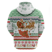 Iran Christmas Zip Hoodie with Santa Sleigh Reindeer Map and Green Red Snowflake Pattern - Wonder Print Shop