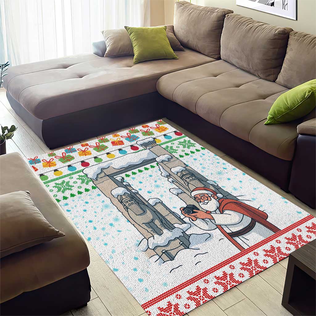 Iran Christmas Area Rug with Santa Taking Photos Ancient Columns and Snowflake Gift Pattern - Wonder Print Shop