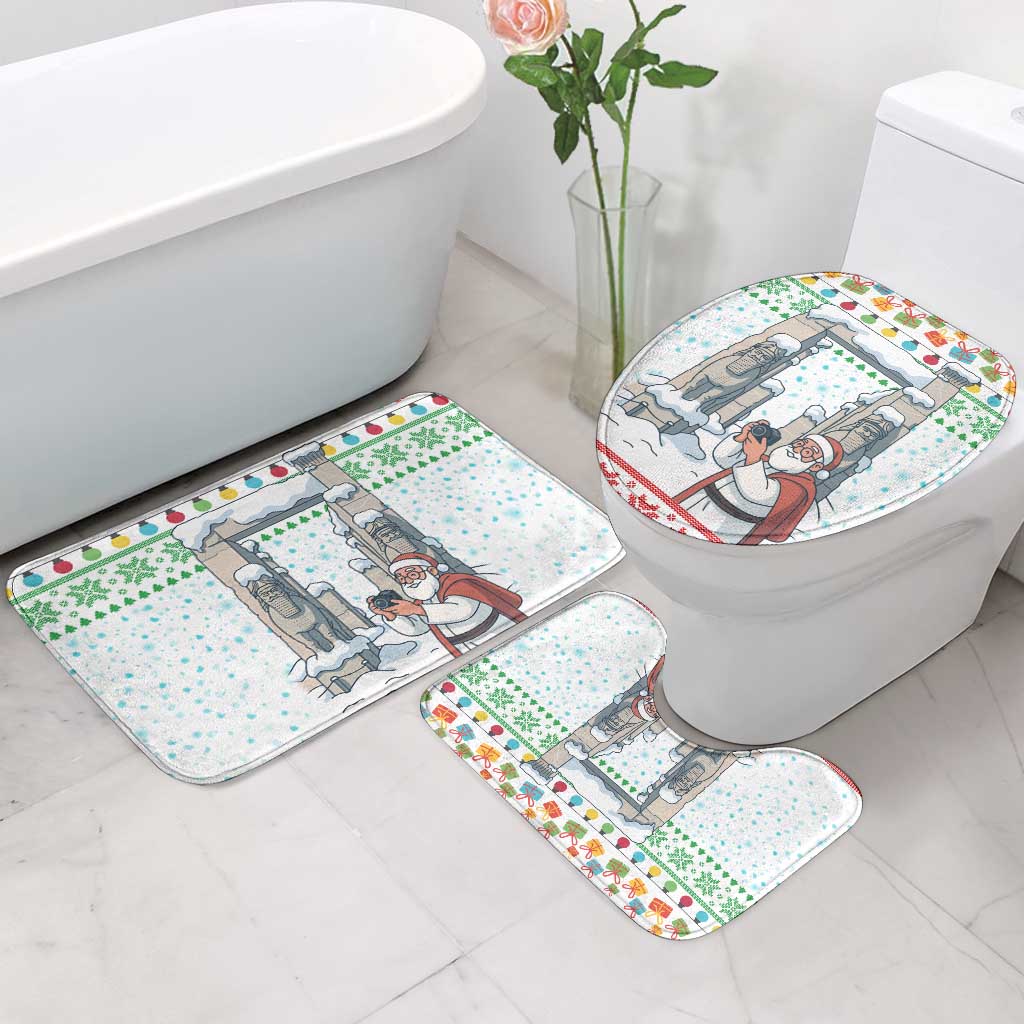 Iran Christmas Bathroom Set with Santa Taking Photos Ancient Columns and Snowflake Gift Pattern - Wonder Print Shop