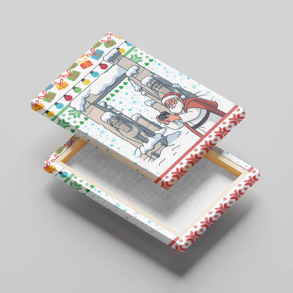 Iran Christmas Canvas Wall Art with Santa Taking Photos Ancient Columns and Snowflake Gift Pattern - Wonder Print Shop