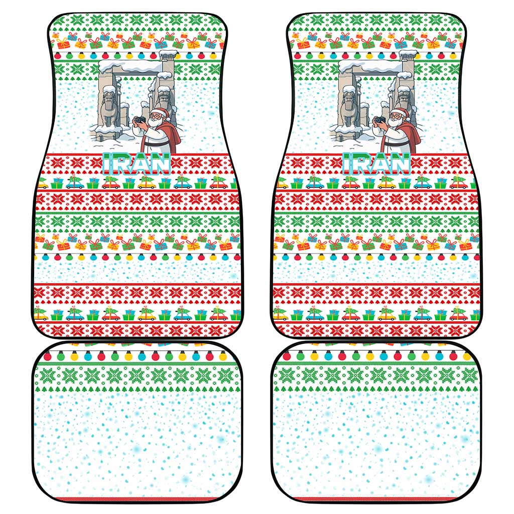 Iran Christmas Car Mats with Santa Taking Photos Ancient Columns and Snowflake Gift Pattern - Wonder Print Shop
