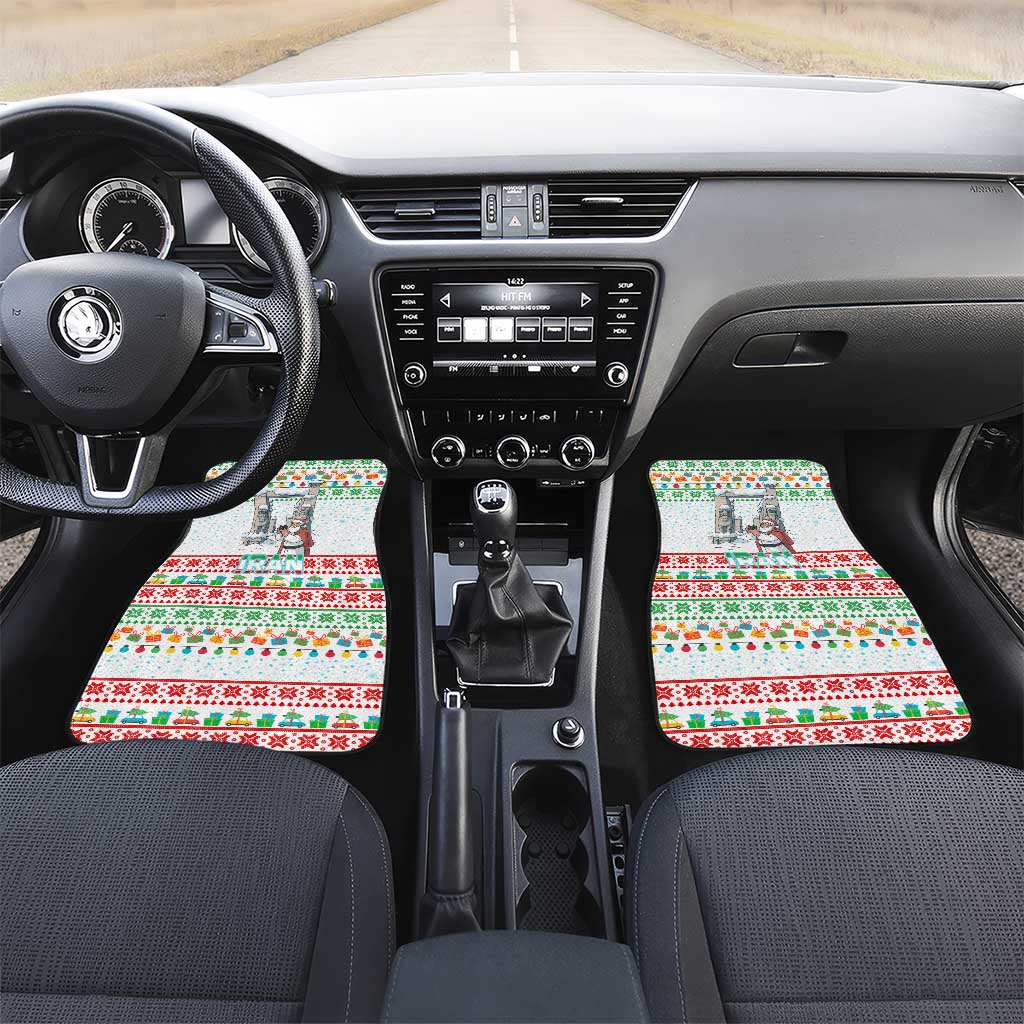 Iran Christmas Car Mats with Santa Taking Photos Ancient Columns and Snowflake Gift Pattern - Wonder Print Shop