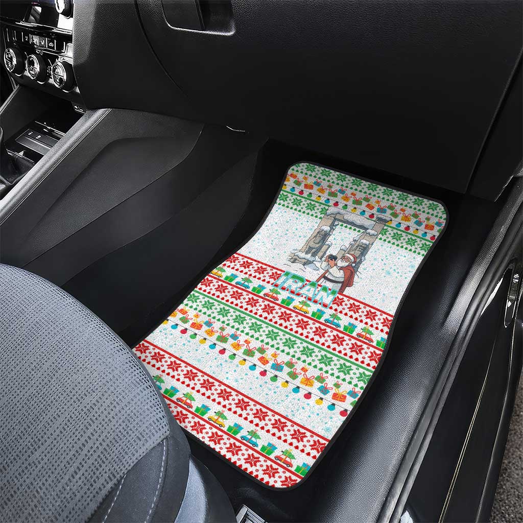 Iran Christmas Car Mats with Santa Taking Photos Ancient Columns and Snowflake Gift Pattern - Wonder Print Shop