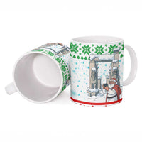 Iran Christmas Ceramic Mug with Santa Taking Photos Ancient Columns and Snowflake Gift Pattern - Wonder Print Shop
