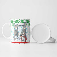 Iran Christmas Ceramic Mug with Santa Taking Photos Ancient Columns and Snowflake Gift Pattern - Wonder Print Shop