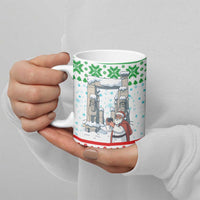 Iran Christmas Ceramic Mug with Santa Taking Photos Ancient Columns and Snowflake Gift Pattern - Wonder Print Shop