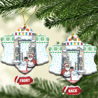 Iran Christmas Ceramic Ornament with Santa Taking Photos Ancient Columns and Snowflake Gift Pattern - Wonder Print Shop