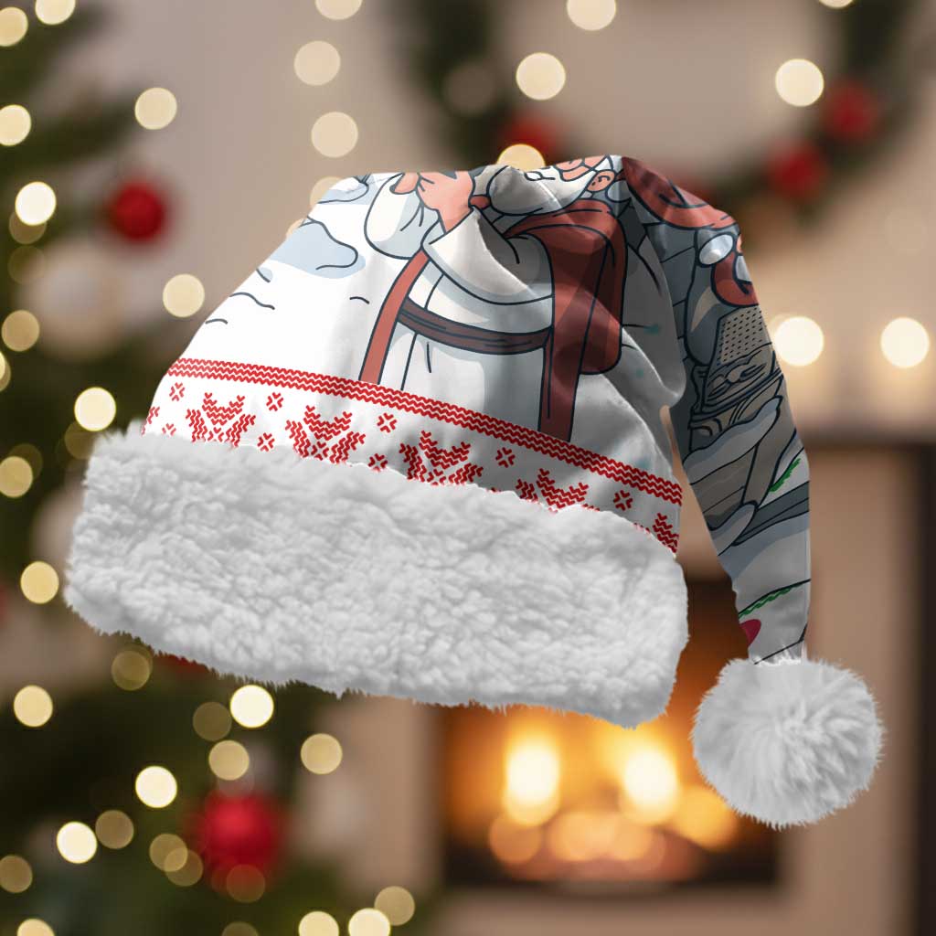 Iran Christmas Santa Hat with Santa Taking Photos Ancient Columns and Snowflake Gift Pattern - Wonder Print Shop
