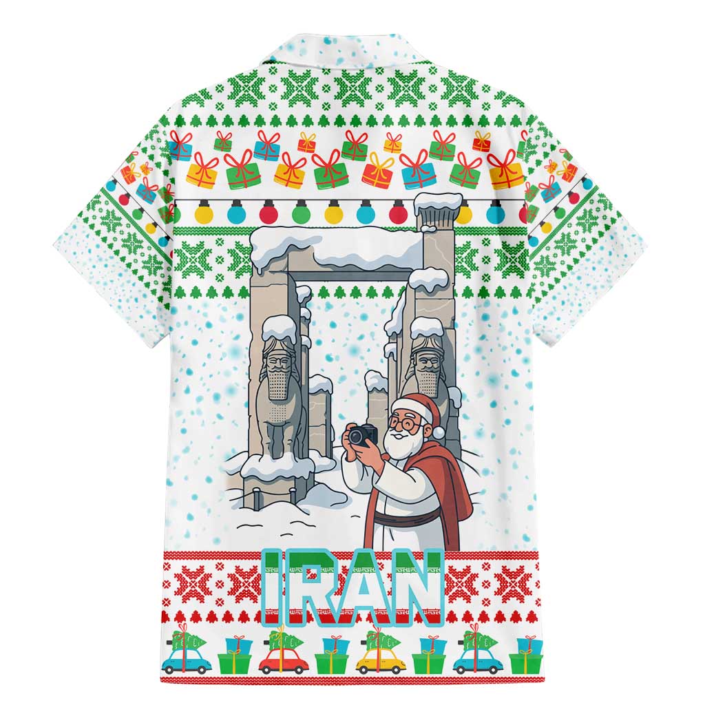 Iran Christmas Family Matching Mermaid Dress and Hawaiian Shirt with Santa Taking Photos Ancient Columns and Snowflake Gift Pattern - Wonder Print Shop
