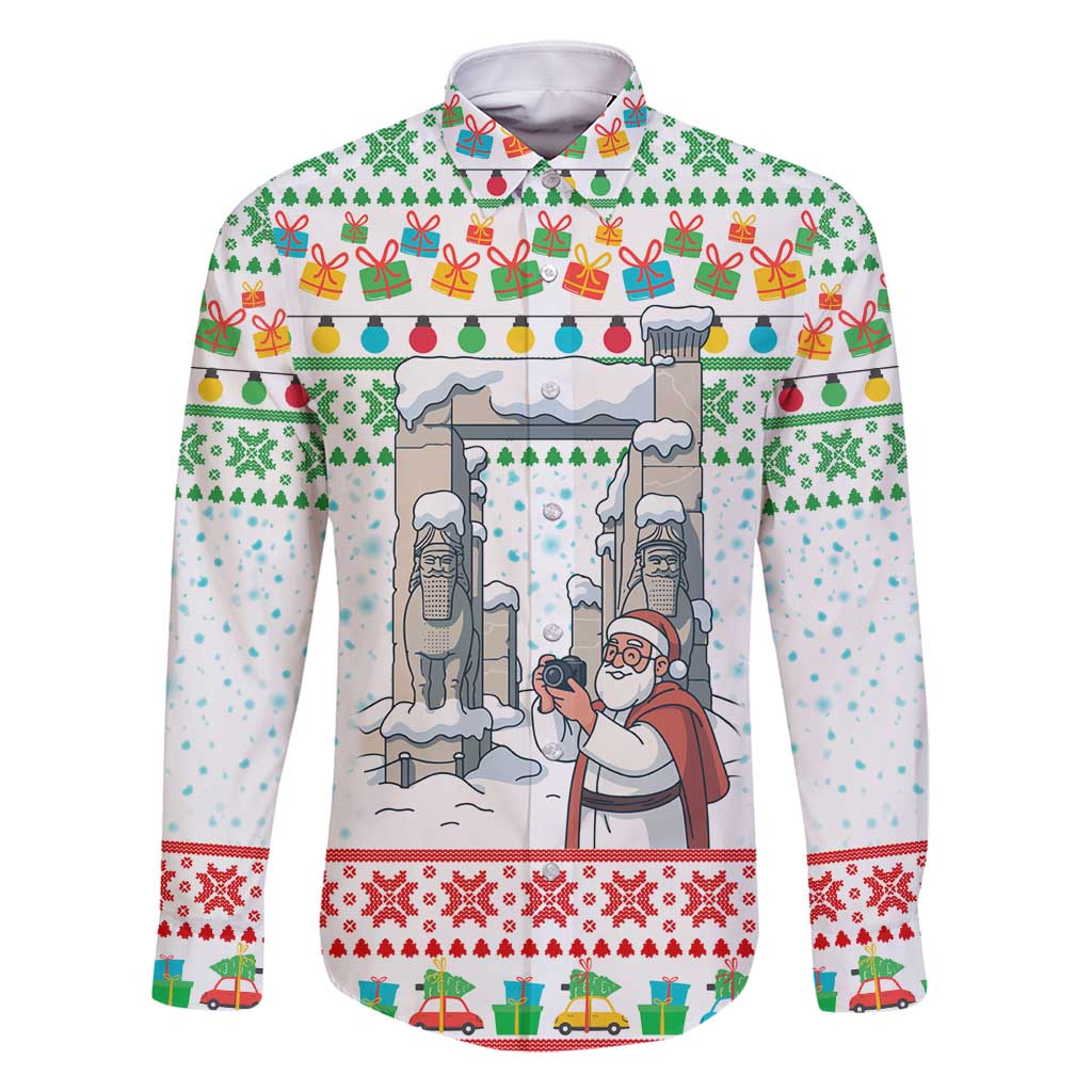 Iran Christmas Family Matching Mermaid Dress and Hawaiian Shirt with Santa Taking Photos Ancient Columns and Snowflake Gift Pattern - Wonder Print Shop