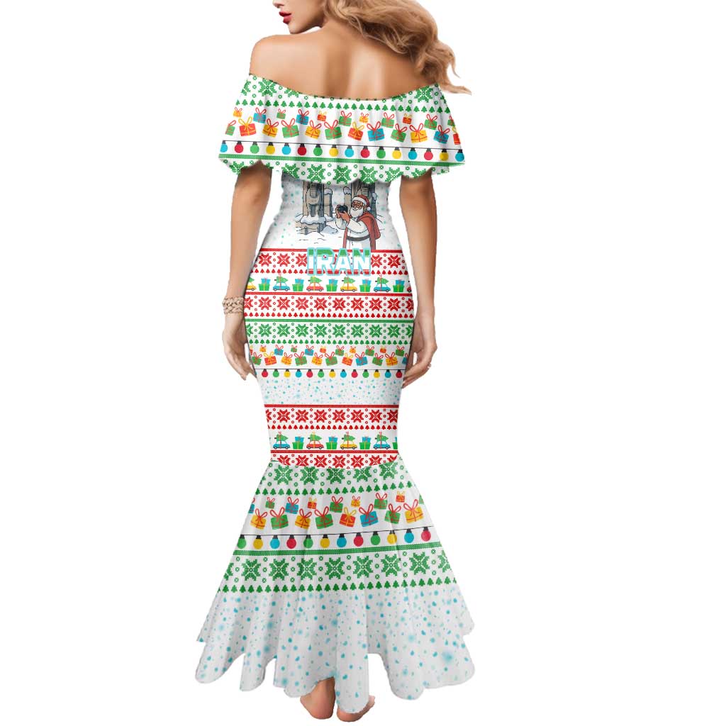 Iran Christmas Family Matching Mermaid Dress and Hawaiian Shirt with Santa Taking Photos Ancient Columns and Snowflake Gift Pattern - Wonder Print Shop