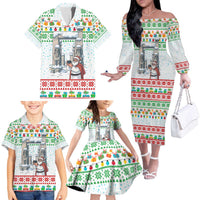 Iran Christmas Family Matching Off The Shoulder Long Sleeve Dress and Hawaiian Shirt with Santa Taking Photos Ancient Columns and Snowflake Gift Pattern - Wonder Print Shop