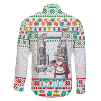 Iran Christmas Family Matching Off The Shoulder Long Sleeve Dress and Hawaiian Shirt with Santa Taking Photos Ancient Columns and Snowflake Gift Pattern - Wonder Print Shop