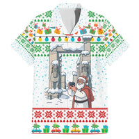 Iran Christmas Family Matching Off Shoulder Maxi Dress and Hawaiian Shirt with Santa Taking Photos Ancient Columns and Snowflake Gift Pattern - Wonder Print Shop