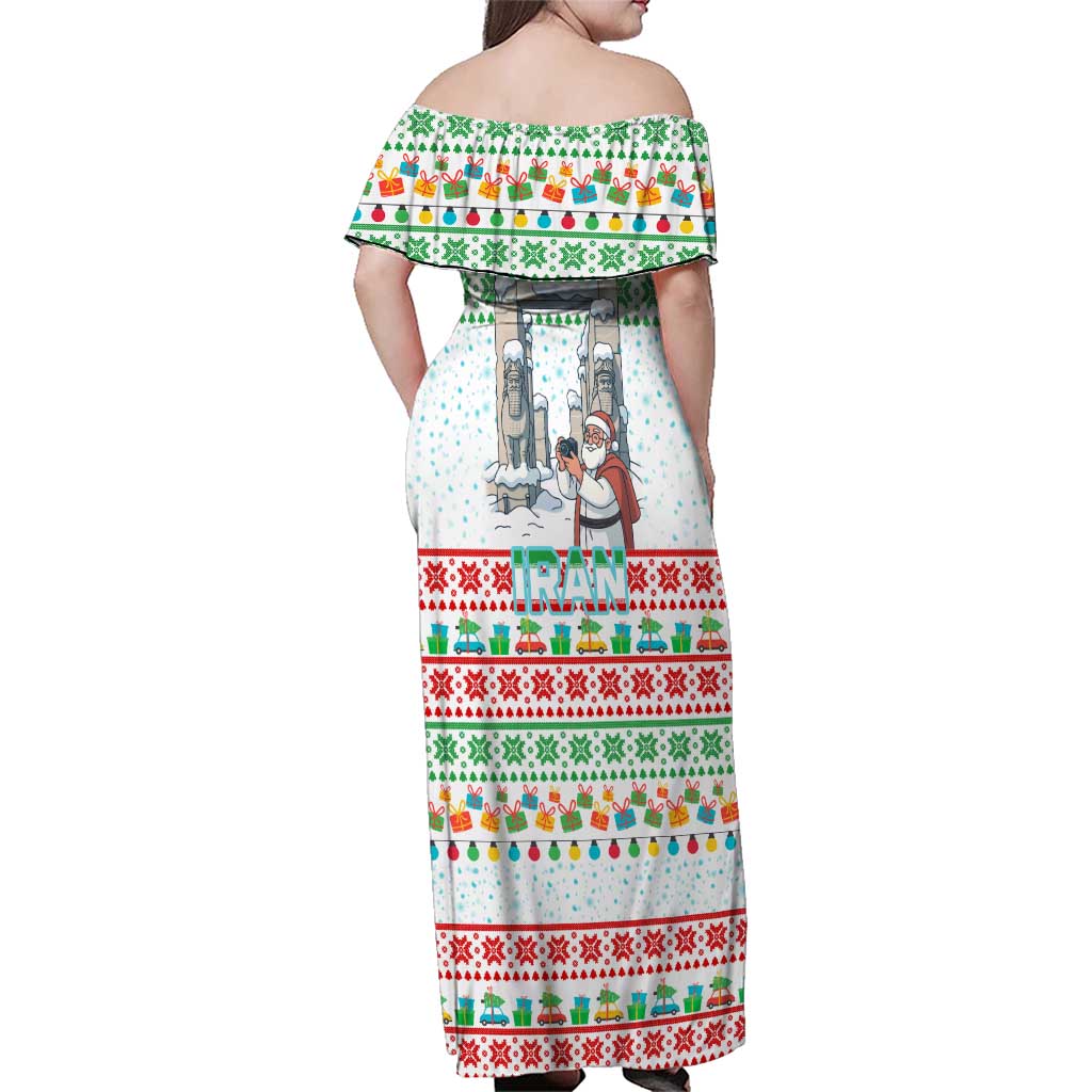 Iran Christmas Family Matching Off Shoulder Maxi Dress and Hawaiian Shirt with Santa Taking Photos Ancient Columns and Snowflake Gift Pattern - Wonder Print Shop
