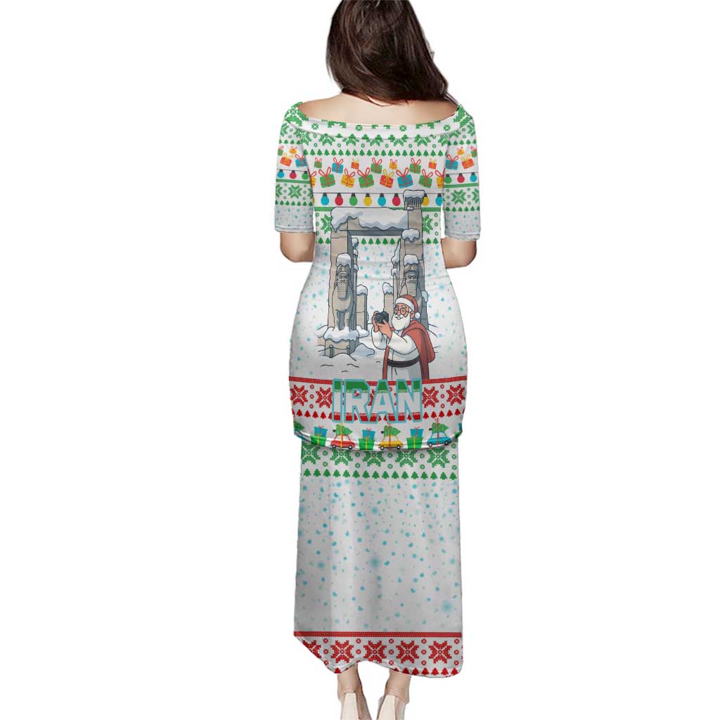 Iran Christmas Family Matching Puletasi and Hawaiian Shirt with Santa Taking Photos Ancient Columns and Snowflake Gift Pattern - Wonder Print Shop