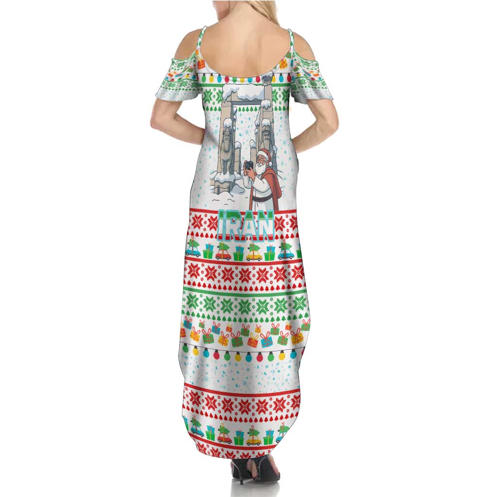 Iran Christmas Family Matching Summer Maxi Dress and Hawaiian Shirt with Santa Taking Photos Ancient Columns and Snowflake Gift Pattern - Wonder Print Shop