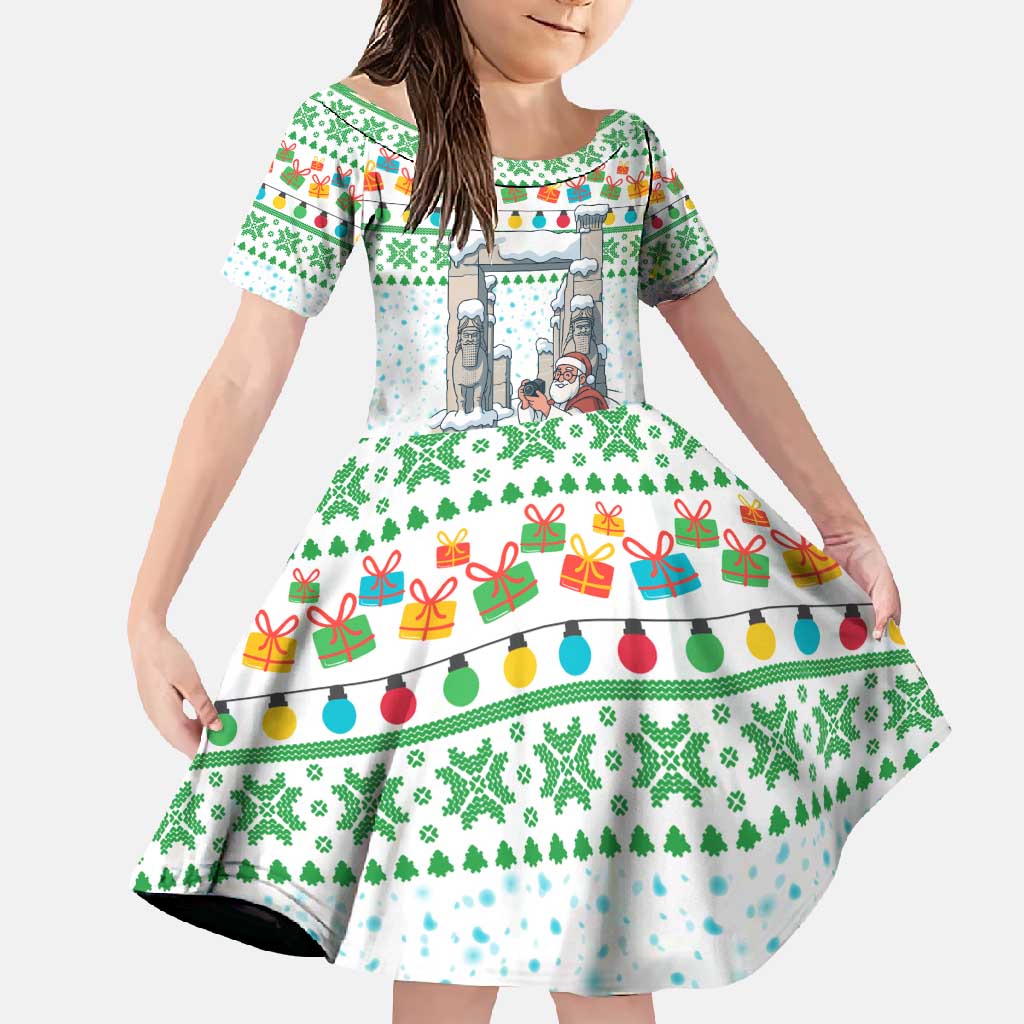 Iran Christmas Family Matching Tank Maxi Dress and Hawaiian Shirt with Santa Taking Photos Ancient Columns and Snowflake Gift Pattern - Wonder Print Shop