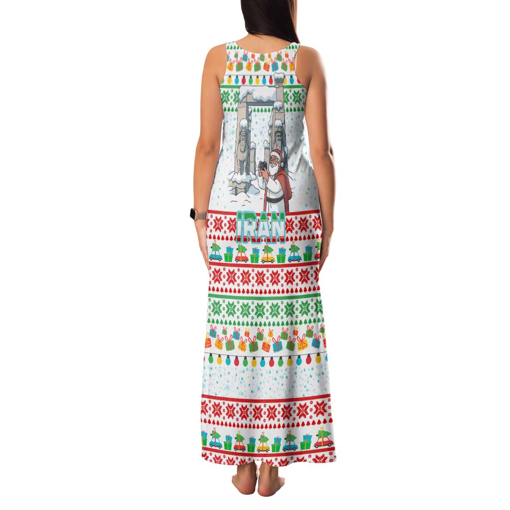 Iran Christmas Family Matching Tank Maxi Dress and Hawaiian Shirt with Santa Taking Photos Ancient Columns and Snowflake Gift Pattern - Wonder Print Shop