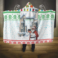 Iran Christmas Hooded Blanket with Santa Taking Photos Ancient Columns and Snowflake Gift Pattern - Wonder Print Shop
