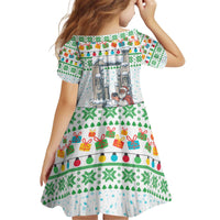 Iran Christmas Kid Short Sleeve Dress with Santa Taking Photos Ancient Columns and Snowflake Gift Pattern - Wonder Print Shop