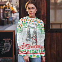 Iran Christmas Ugly Christmas Sweater with Santa Taking Photos Ancient Columns and Snowflake Gift Pattern - Wonder Print Shop