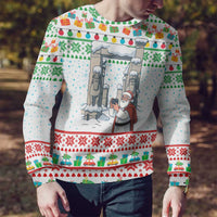 Iran Christmas Ugly Christmas Sweater with Santa Taking Photos Ancient Columns and Snowflake Gift Pattern - Wonder Print Shop