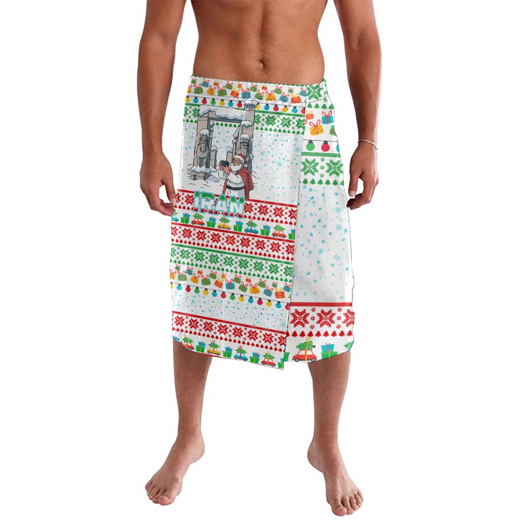 Iran Christmas Lavalava with Santa Taking Photos Ancient Columns and Snowflake Gift Pattern - Wonder Print Shop