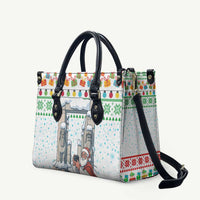 Iran Christmas Leather Bag with Santa Taking Photos Ancient Columns and Snowflake Gift Pattern - Wonder Print Shop