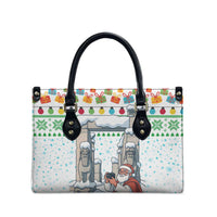Iran Christmas Leather Bag with Santa Taking Photos Ancient Columns and Snowflake Gift Pattern - Wonder Print Shop