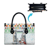 Iran Christmas Leather Bag with Santa Taking Photos Ancient Columns and Snowflake Gift Pattern - Wonder Print Shop