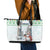Iran Christmas Leather Tote Bag with Santa Taking Photos Ancient Columns and Snowflake Gift Pattern - Wonder Print Shop