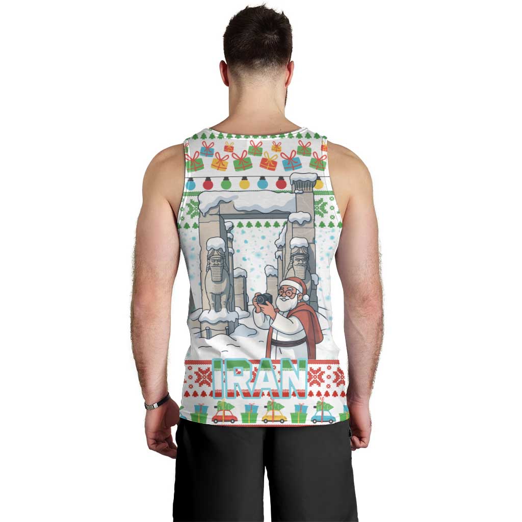 Iran Christmas Men Tank Top with Santa Taking Photos Ancient Columns and Snowflake Gift Pattern - Wonder Print Shop