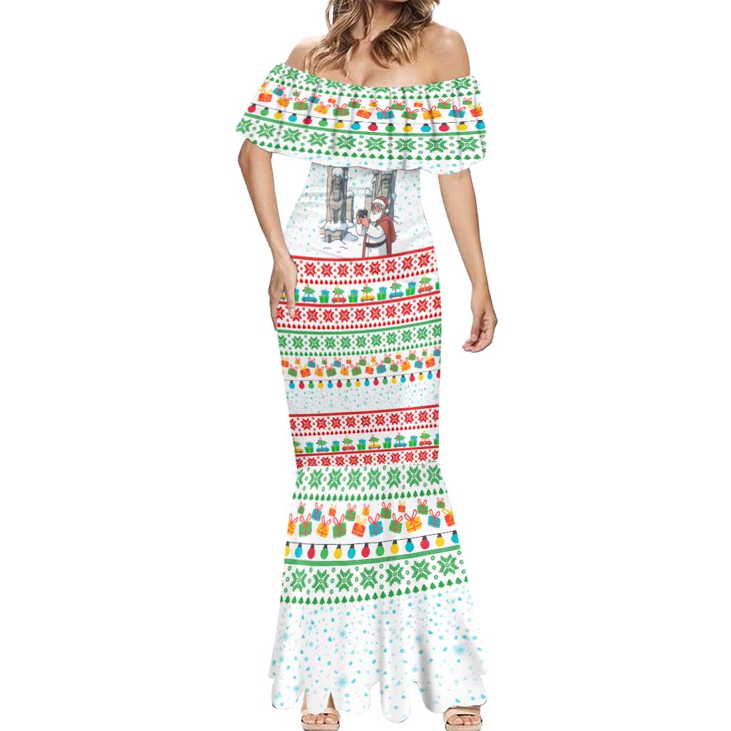 Iran Christmas Mermaid Dress with Santa Taking Photos Ancient Columns and Snowflake Gift Pattern - Wonder Print Shop