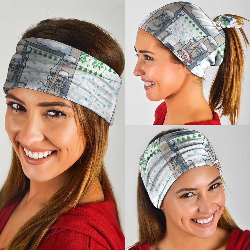 Iran Christmas Neck Gaiter with Santa Taking Photos Ancient Columns and Snowflake Gift Pattern - Wonder Print Shop