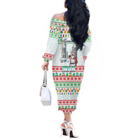Iran Christmas Off The Shoulder Long Sleeve Dress with Santa Taking Photos Ancient Columns and Snowflake Gift Pattern - Wonder Print Shop